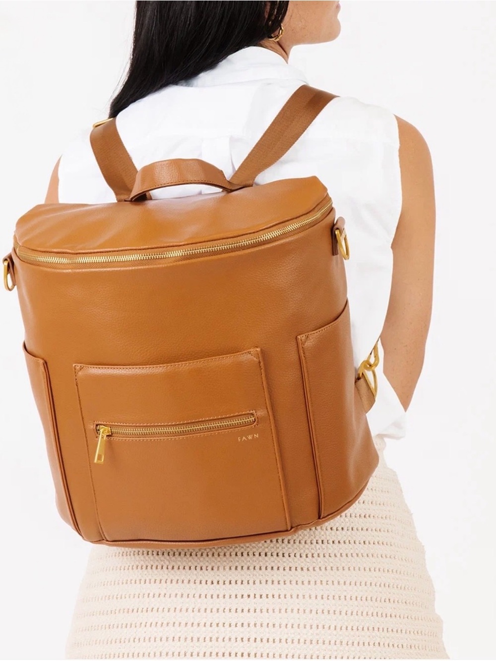 Fawn Design Original Brown Vegan Leather Convertible Diaper Bag Backpack
